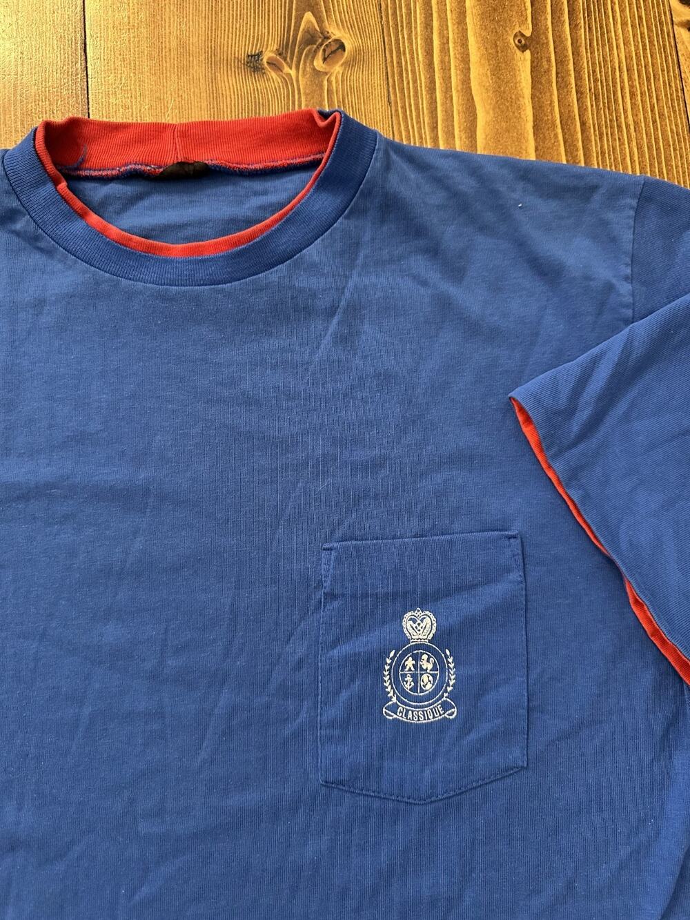 Vintage Single Stitch Pocket Tee Shirt Size L Classique Blue Dual Layer